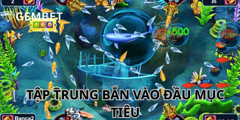 Game Bắn Cá Xèng - Bộ Môn Giải Trí Thú Vị Và Kiếm Thưởng Lớn 4 Xả vào đầu mục tiêu đang bơi ra khỏi màn hình.